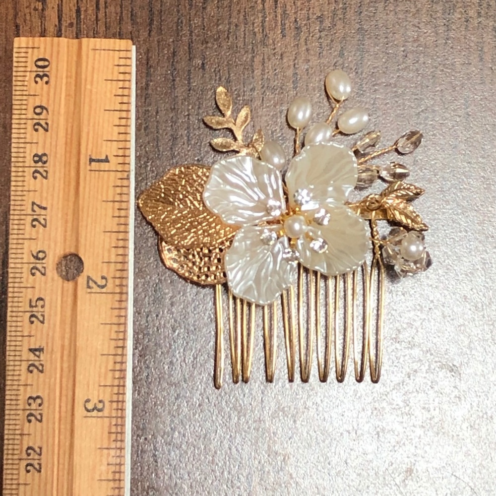 (New) Bridal Gold Flower Leaf Hair Comb for Wedding Prom Party Bride Bridesmaid - Picture 5 of 5